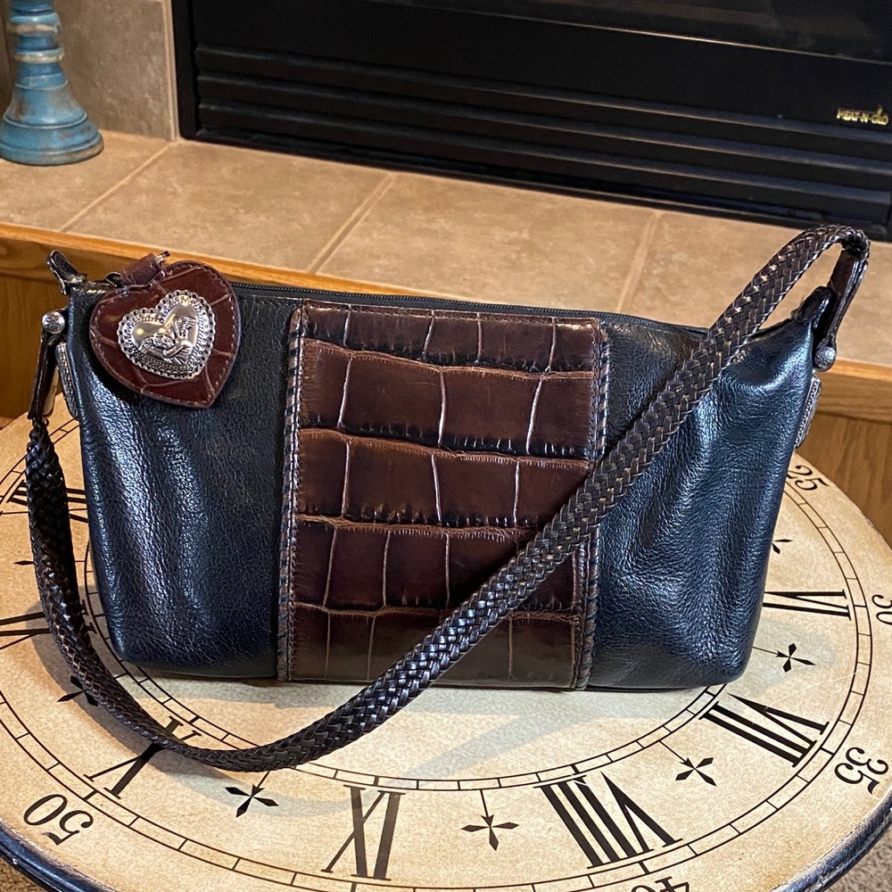 EUC black & brown croc embossed Brighton shoulder bag.